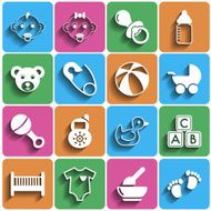 Flat Baby Icons with Shadow