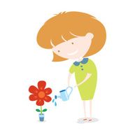 Girl Watering The Flower