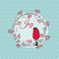Christmas Card with Bird and Wreath -