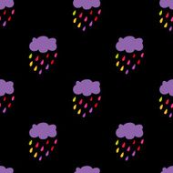 Cloud Rain seamless pattern Dark background