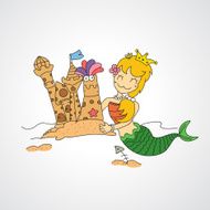 little mermaid &amp; her sandy castles vector