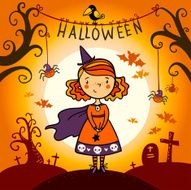 Halloween card with cute little witch