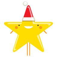 Happy simple cartoon smiling Christmas star Santa Claus character