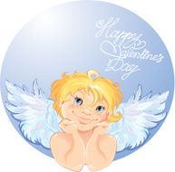 Cute angel in the round frame Valentines Day card design