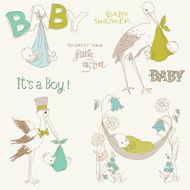 Vintage Baby Boy Shower and Arrival Doodle