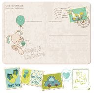 Baby Boy Birthday Postcard with set of stamps