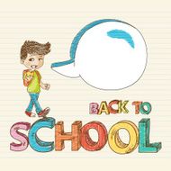 Back to School colourful kid walks and speaks drawing