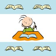 Schoolboy writing his homework