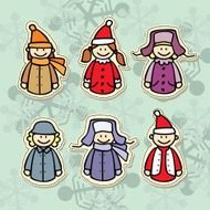 Children in winter clothes icon
