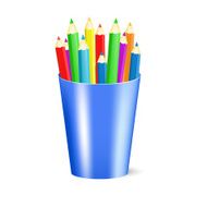 Several color pencils in a cup Vector Illustration