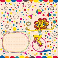 Colorful background with juggling lion by bicycle Place for text N2