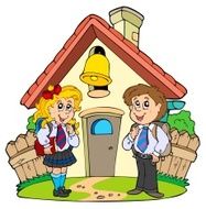 Small school with kids in uniforms