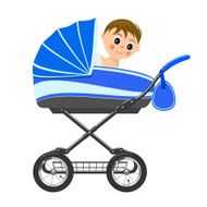 Cute baby boy sitting in stroller Illustration