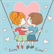 Vintage Valentine&#039;s day card of boy and girl in love