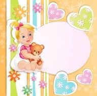 Baby shower card with cute little girl N2
