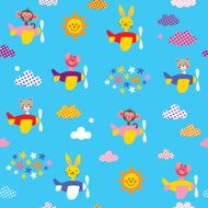 cute animals in airplanes pattern