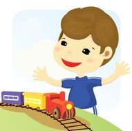 Happy boy playing toy train N2