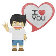 Paperboy with i love you alphabet recycled paper craft