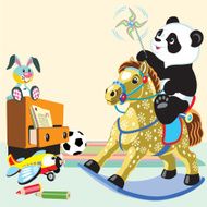 cartoon panda riding a rocking horse N2