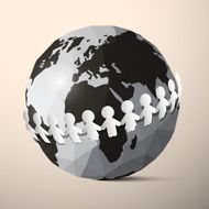 Paper People Holding Hands around Globe