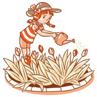 girl watering the flowers N6