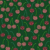 Smiling cherry background Seamless pattern with scratched cherries