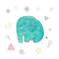 Watercolor kids print Funny elephant