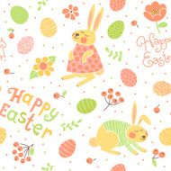 Happy Easter seamless pattern with cute bunnies and eggs N3
