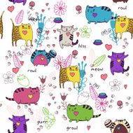 Cats seamless pattern in doodle style