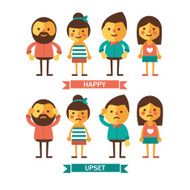 Set of characters with happy and upset emotions