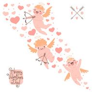 Valentines Day romantic background with cute angels N2