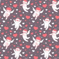 Valentines Day romantic seamless pattern with cute cupid and hearts N5