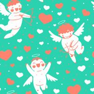 Valentines Day romantic seamless pattern with cute cupid and hearts N6