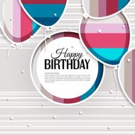 Vector birthday card with balloons and text on stripes background N2