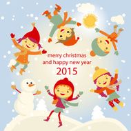 Winter Fun snowman kids vector 2015 retro N6