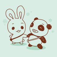 Panda and Bunny going to school