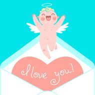 Valentine&#039;s Day card with cute Cupids and hearts N5