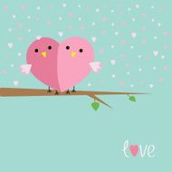 Two birds in shape of half heart tree Love Flat