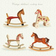 Vector set with rocking horses in vintage style