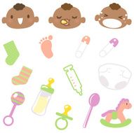 Icon Set - Cute Babies Emoticons and Baby Goods