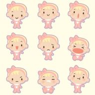 Icon Emoticons - Cute Baby Girl crying smiling drool angry