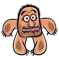 Shocked cartoon monster with stubble vector illustration