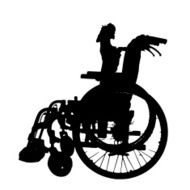 Vector silhouettes of dog in a wheelchair