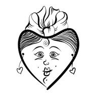 Heart shaped loving girl face cute woman black and white N2