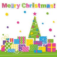 Merry Christmas tree and presents greeting card