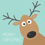 Cute cartoon deer face horn Merry christmas background card Flat