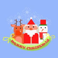 Christmas card with Santa Claus deer and snowman