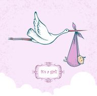 Stork carrying newborn baby