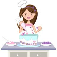 Girl decorating cake