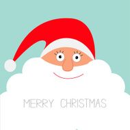 Santa Claus face with big beard Merry Christmas card Flat